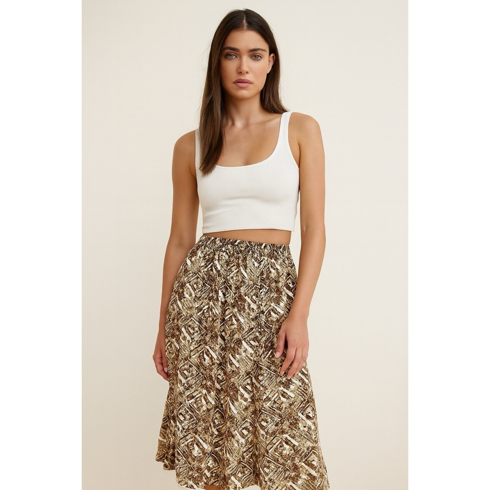 Laura Scott | ECO Geo Tribal Pattern Elastic Waist Lightweight Comfy Midi Skir